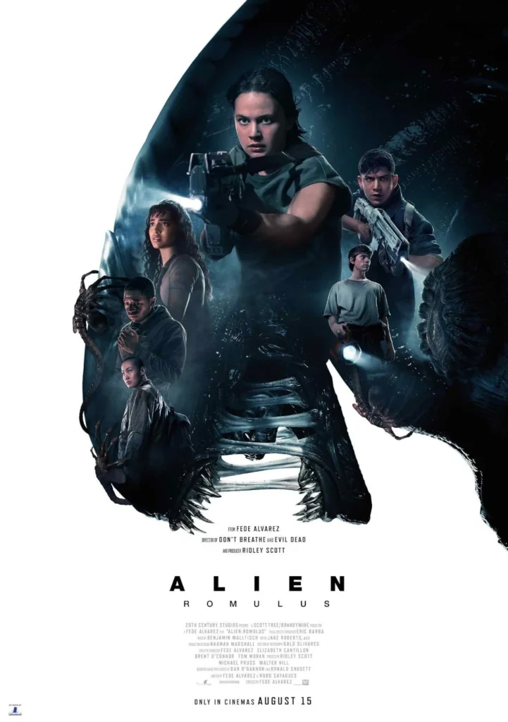 Alt = movie poster for the 2024 movie alien Romulus Alien Day LV-426 celebration