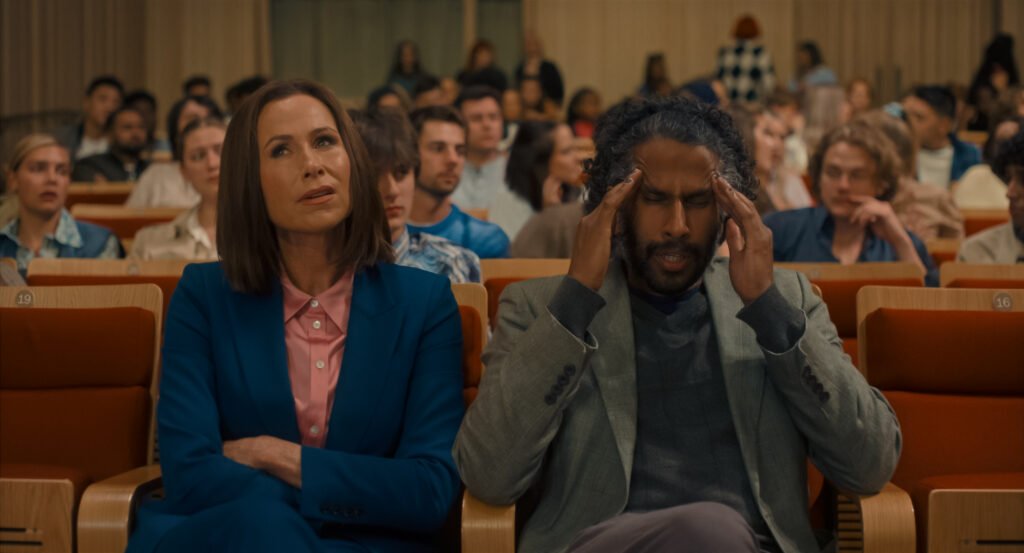 Alt = Actress  Minnie Driver on the set of, FINDING EMILY, a Focus Features release. Credit: Matt Squire / © 2026 FOCUS FEATURES LLC And Universal Pictures 
Finding Emily romantic comedy review