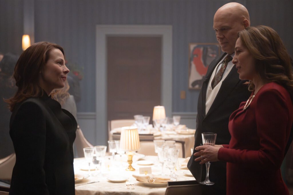 Alt = 	L-R: Governor Marge McCaffrey (Lili Taylor), Wilson Fisk / Kingpin (Vincent D’Onofrio), and Vanessa Fisk (Ayelet Zurer) in Marvel Television's DAREDEVIL: BORN AGAIN SEASON 2, exclusively on Disney+. Photo by Jojo Whilden. © 2025 MARVEL

Daredevil Born Again Season 2 Review