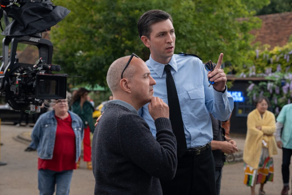 Alt = Director Kyle Balda and actor Nicholas Braun on the set of their film THE SHEEP DETECTIVES, from Amazon MGM Studios.
Photo credit: Alex Bailey
© 2026 Amazon Content Services LLC. All Rights Reserved.
Sheep Detectives Movie Review