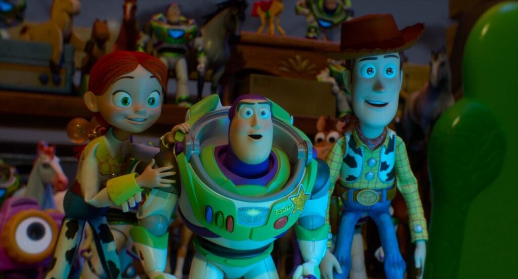 Alt = (L-R): Bullseye, Jessie Buzz and Woody in Disney and Pixar’s TOY STORY 5. Photo courtesy of Pixar. © 2026 Disney/Pixar. All Rights Reserved.
Toy Story 5 Review