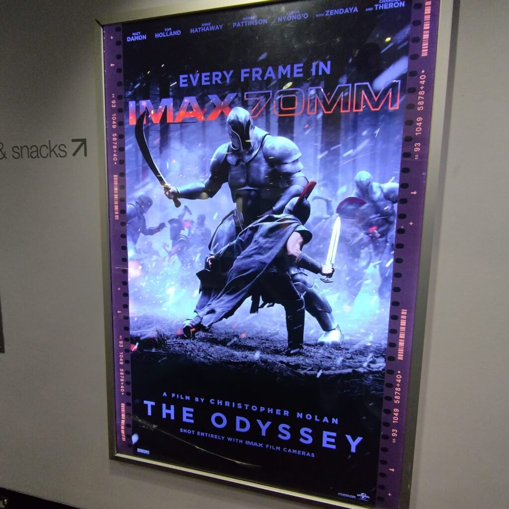 Alt = The Odyssey Movie Poster Inside the BFI IMAX Southbank