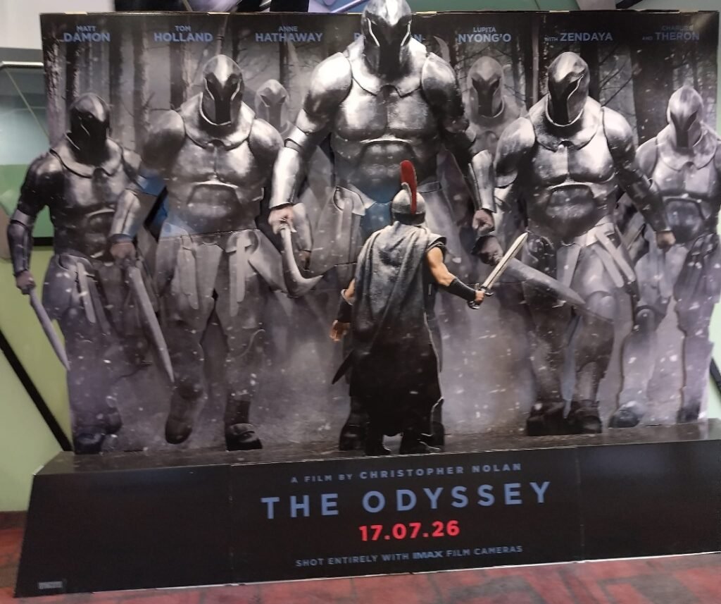 Alt = A Movie Promotional stand for the movie the odyssey inside the BFI IMAX 