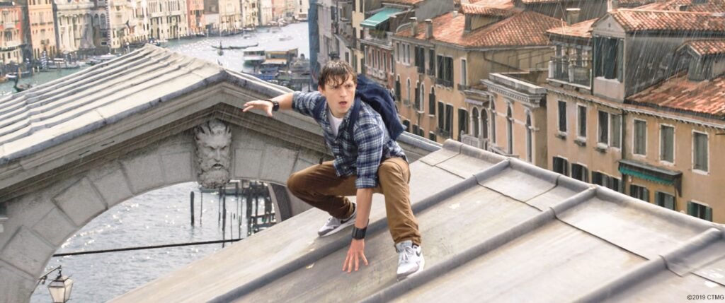 Alt = Tom Holland as Peter Parker/Spider-Man in Spider-Man: Far From Home © 2019 Sony Pictures Entertainment Inc. and Marvel Studios, LLC. All Rights Reserved.