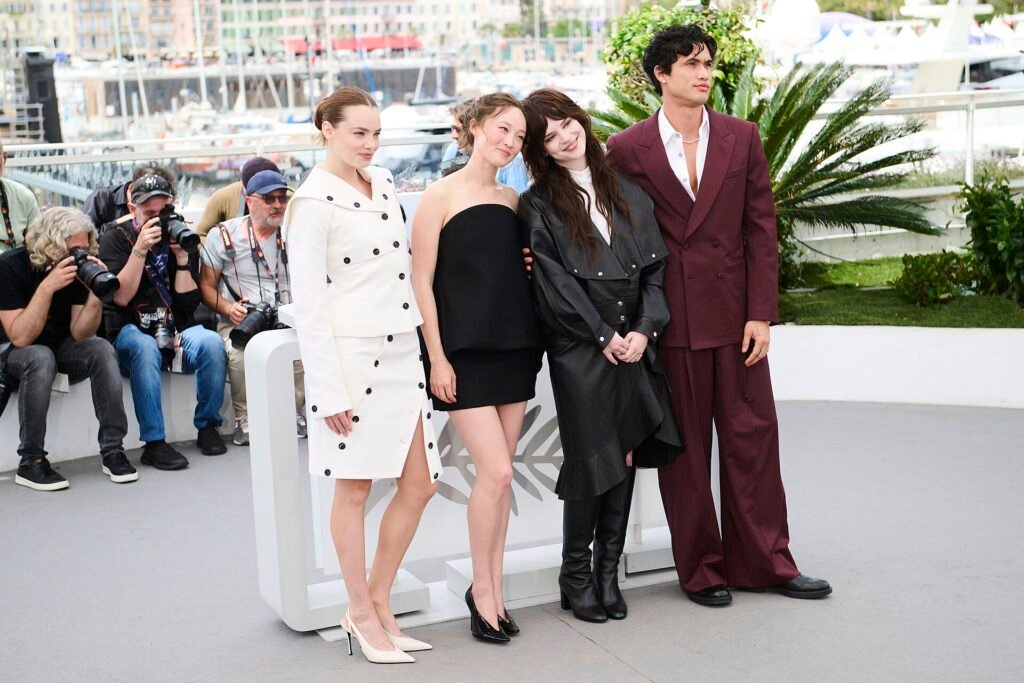 Alt = Kristine Froseth, Havana Rose Liu, Sophie Thatcher and Charles Melton pose during the "Her Private Hell" photocall at the 79th annual Cannes Film Festival By Gabriel Hutchinson ©Creative Commons Attribution-Share Alike 4.0